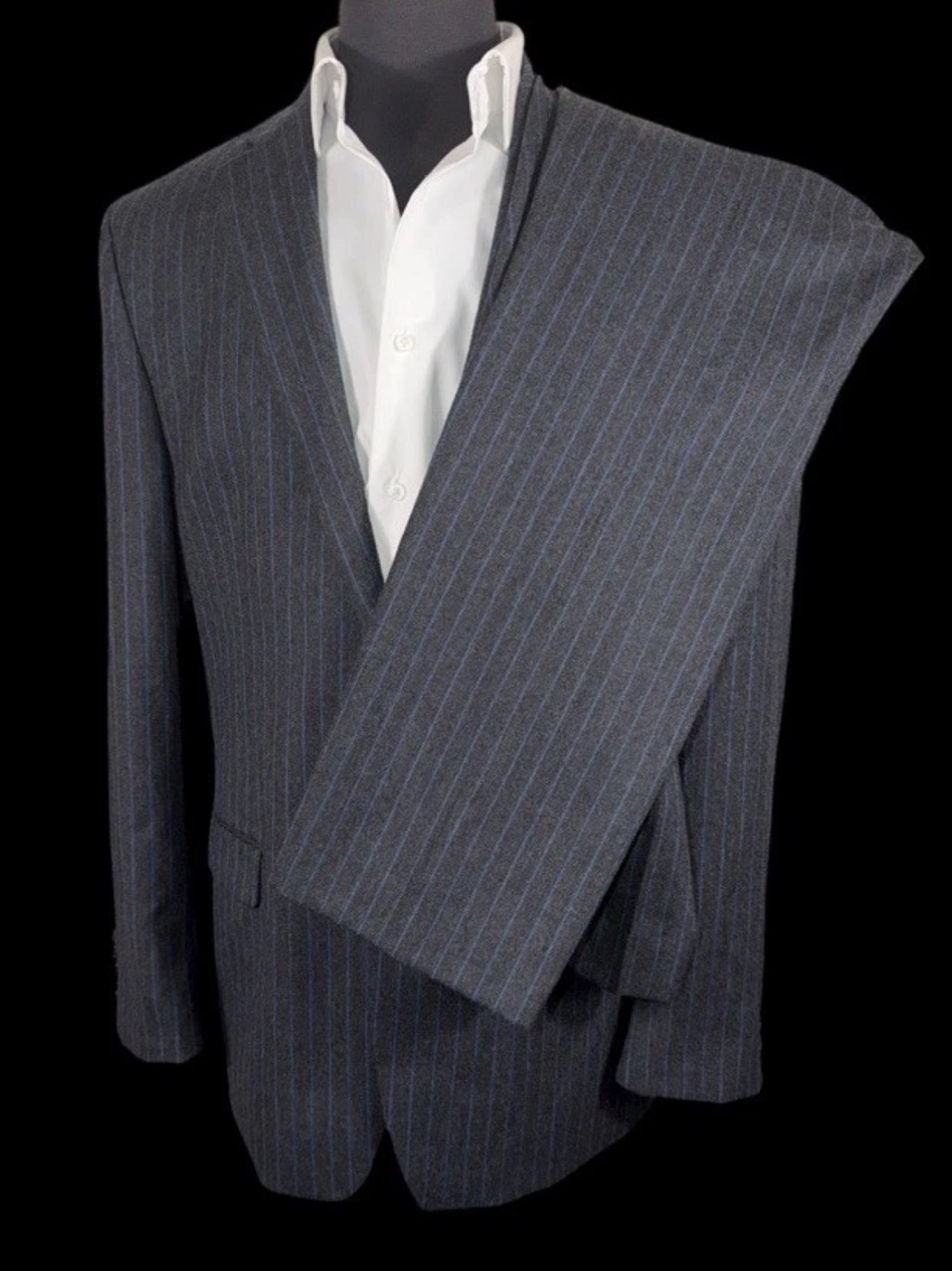 Lauren Ralph Lauren Charcoal Blue Chalkstripe Wool Flannel Suit 42 36x31